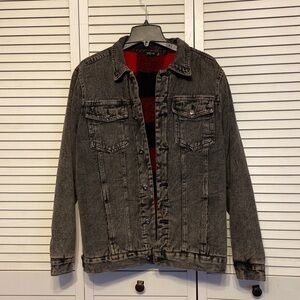 Nova Industries Distressed Jean Jacket Buffalo Sherpa Print Lining. Size S